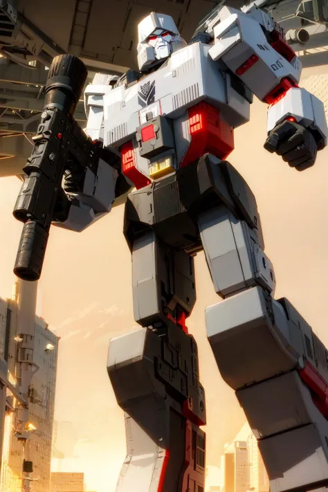 masterpiece,red eyes, mecha,solo, volumetric lighting, best quality, intricate details, realistic ,<lora:megatron_g1:0.8>,Metallic skin