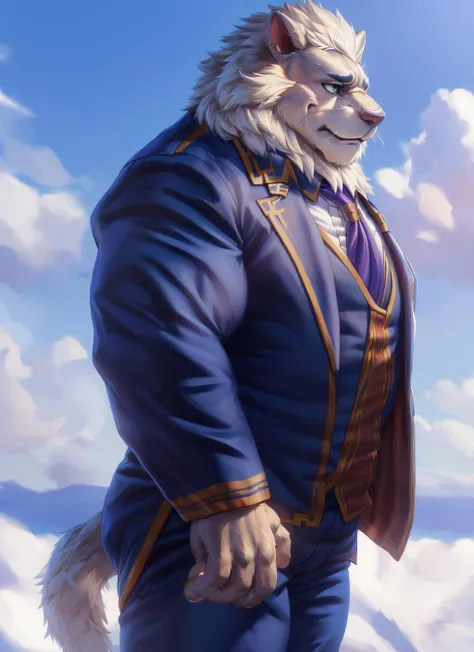 <lora:snow-09:1>, snow-tas, (soft shading), 4k, hi res, ((detailed face, detailed eyes, detailed)), (full body), by zackarry911, by zaush, (by personalami:0.5), mature male, bara, muscular male, muscular, solo, shirt, 1boy, upper body, male focus, necktie, collared shirt, from side, formal, suit, black suit, snout