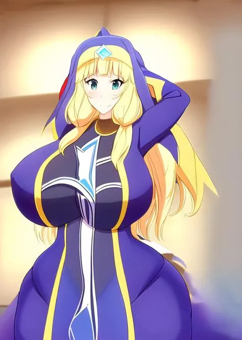 cecily, 8k, masterpiece, absurdres, smile,  <lora:Cecily_v1.0:1>, big ass, big breasts, blonde hair, blue eyes, nun, head-on, head-on perspective