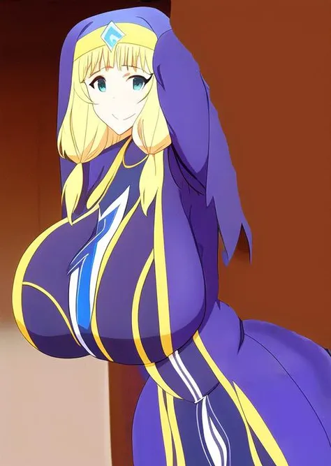 cecily, 8k, masterpiece, absurdres, smile,  <lora:Cecily_v1.0:1>, big ass, big breasts, blonde hair, blue eyes, nun, head-on, head-on perspective