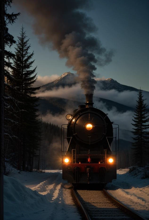 Photo Masterpiece 8k wallpaper((Steam locomotive engine [Big Boy | A3 4473 | 844]))((blizzard mountain pass))BREAK(((billowing smoke)))BREAK(( [Santa Fe | Norfolk Southern])))BREAK((tall pines mountain lake))BREAK((massive locomotive dramatic setting surreal vintage  memorable moment purple mountain majesty))(dodge and burn, corner edge darken vignette)((exposure POP!!! hdr extremely intricate, High (Detail:1.1), Sharp focus, dramatic cinematic light, (8k textures, elegant, ((((cinematic look))))breathtaking, insane details))  <lora:Details-Slider:0.4> <lora:ExposureControl:0.7>  <lora:LCM_1-5:0.6> <lora:up-down_lighting:-1> <lora:Saturation:1.2>