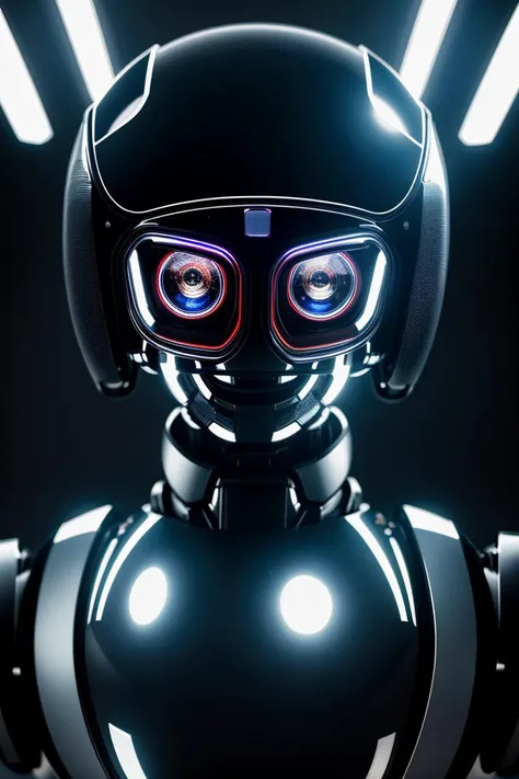 High detail UHD raw photography, centered, (Advanced robot emanating a futuristic aura:1.2), Carefully structured setup, Gleaming metal surfaces, Intricate details, (Reflective perfection:1.3), Expert craftsmanship, Precision engineering, (Robotic finesse:1.2), Realistic rendering, Dynamic shadow interplay, Bold contrast range, Utilizing high-quality camera and lens for ultra-clear 8k imagery, Meticulous lighting design, Clean and unobtrusive backdrop <lora:balanced lighting image enhancer v1.05:-1>