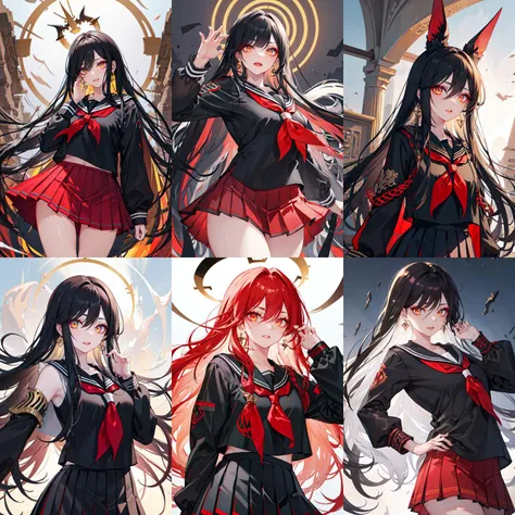(otherworldly, otherworldly atmosphere, otherworldly appearance), highly insanely detailed, masterpiece, top quality, best quality, highres, 4k, 8k, RAW photo, collar, earrings, jewelry, necklace, armlet,
(long_hair, long hair, random colors cloth, random colors hair, random long hair, dynamic hair, glowing hair, hair over one eye),
(eyelashes, eyeliner, eyeshadow, eyelashes),
makeup,
(dynamic pose), (dynamic weather), (dynamic background), nsfw,
((see-through ancient egyptian theme)), golden ornaments,
1girl, (portrait),
long_hair, plump, cleavage, messy_hair, freckles, small_breasts, cowboy_shot, open_mouth, hair_over_one_eye, (dark_skin:1.2), <lora:BlackSerafuku:0.99>, black_serafuku, red neckerchief, pleated skirt, long sleeves, school uniform, sailor collar, red skirt,
BREAK, (fantasy world)