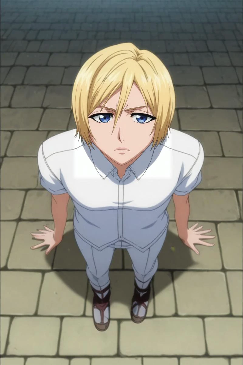 score_9, score_8_up, score_7_up, source_anime, rating_safe, intricate details, anime screencap, , official style, , depth of field, 1girl, christa renz, shingeki no kyojin, blonde hair, blue eyes, solo, from above, full body, cemetery, midnight, (dynamic pose), distracted, aloof, oblivious, <lora:bleach_style_pony:0.92>, bleach_style, <lora:sdxl_lightning_8step_lora:1>