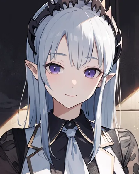 <lora:Sougetsu_Eli-000012:0.8>, ((masterpiece,best quality)), photo, face focus, slight smile, purple eyes, pointy ears