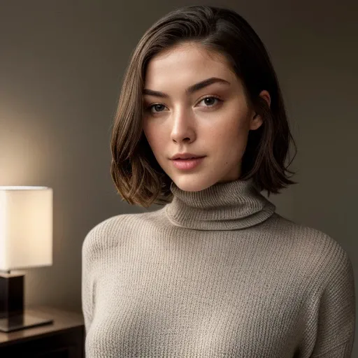 <lora:kyrramarie_sd15_512_128_64_v1:1> 1girl solo looking at viewer wearing a turtleneck sweater epiCRealism