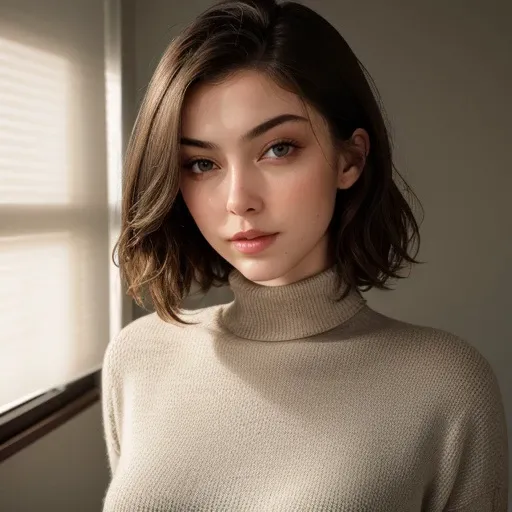 <lora:kyrramarie_sd15_512_128_64_v1:1> 1girl solo looking at viewer  wearing a turtleneck sweater  epiCRealism