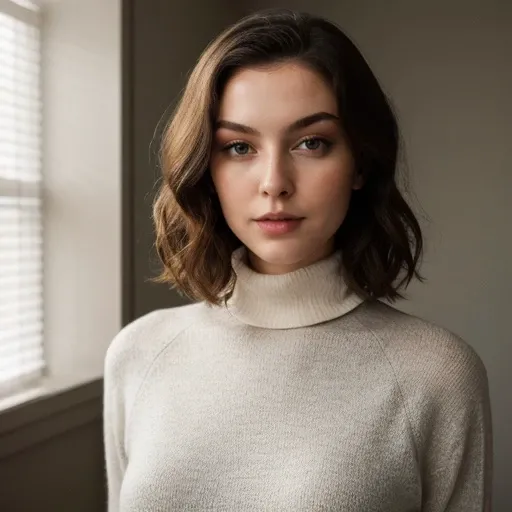 <lora:kyrramarie_sd15_512_128_64_v1:1> 1girl solo looking at viewer wearing a turtleneck sweater epiCRealism