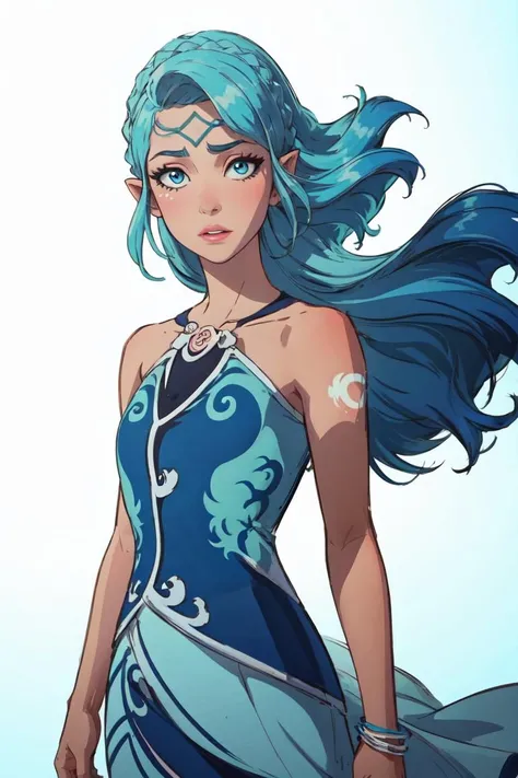 (NaidaRiverheart:1.5), (blue hair, blue eyes), light blue to dark blue gradient hair, (solid white background, white background), (realistic:1.2), (masterpiece:1.2), (full-body-shot:1),(Cowboy-shot:1.2), neon lighting, dark romantic lighting, (highly detailed:1.2),(detailed face:1.2), (gradients), colorful, detailed eyes, (detailed landscape:1.2), (natural lighting:1.2), close shot, solo, 1girl, <lora:LEGOElvesNaida-10:0.8> <lora:add_detail:0.3> <lora:BeautifulEyes:0.6>