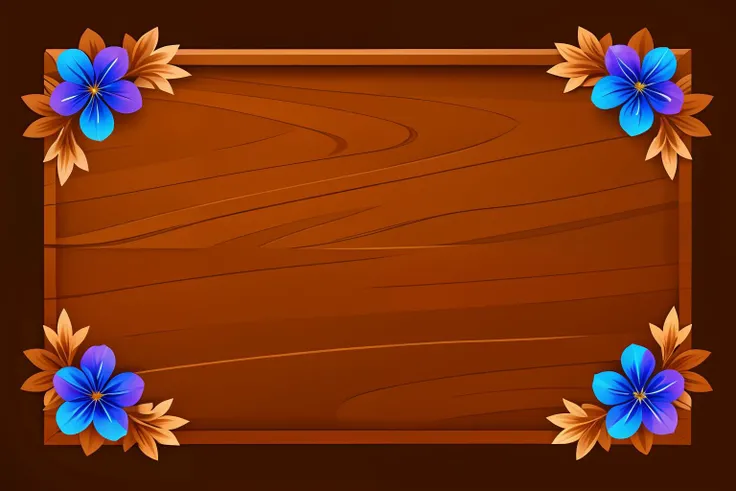 <lora:WoodenMenu_v3:0.75> brown wooden rectangle with (flowers:1.1), blue background