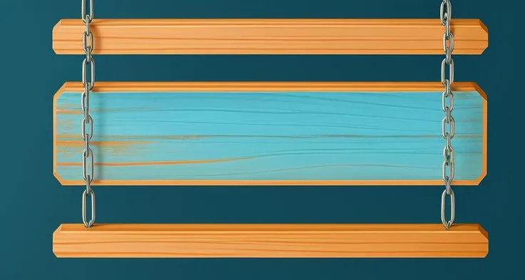 <lora:WoodenMenu_v4:0.75> old wooden rectangle with on the chain, blue background