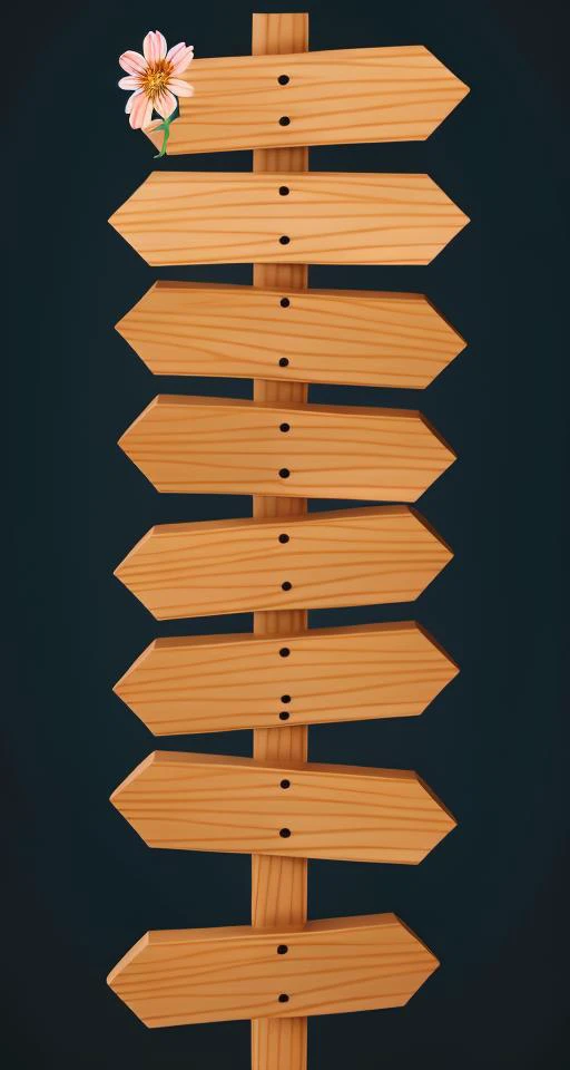 <lora:WoodenMenu_v4:0.75> a wooden small signs with a (flowers:1.2) land (leaves:1.1), blue background