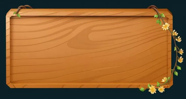 <lora:WoodenMenu_v4:0.75> a wooden sign with a (flowers:1.2) land (leaves:1.1), blue background