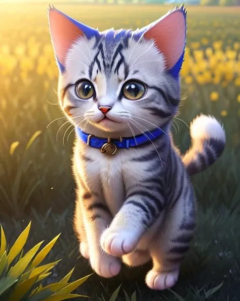 photo of cute little cat,cat_baby,animal focus,playful, jump, bright shiny eyes,realistic,fur detail, Chi_testv1,on fields,