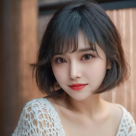 (masterpiece,best quality, ultra realistic,32k,RAW photo,detail skin, 8k uhd, dslr,high quality, film grain:1.5),
short hair , black hair hair:1.1,portrait,lady, brown eyes, (led light, edge light, simple background),