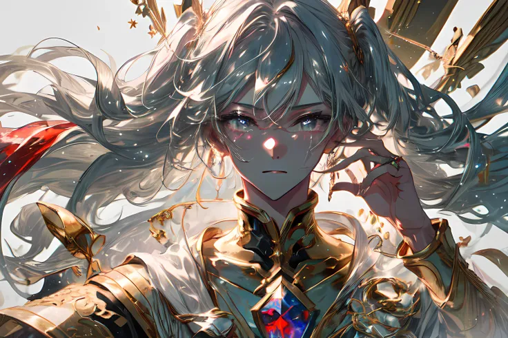 ((masterpiece,best quality, 8k wallpaper, 4k, highres, extremely detailed, ultra detailed)),
(best illumination, best shadow, extremely delicate and beautiful, stunningly beautiful),dynamic angle,floating,finely detail,(bloom),(shine),glinting stars,
classic,(painting),(sketch),
(1boy:1.6),(GS-Boyish:1.4),solo,male focus,handsome,((front)),(very long wavy silver hair:1.4),(floating hair),
extremely delicate and beautiful,masculine,beautiful detailed eyes,glowing eyes,<lora:ç¼çå:0.8>,gloom \(expression\),
<lora:add_detail:0.8>,<lora:Better light:0.8>,<lora:DreamArtV1.3:0.8>,
(((rose))),(red vines),(chain),(blood splashing background, red swirling vortex blood, gradient background, sparkle background, extremely detailed background),abstract,starry nebula,(red rope),crystal,ice,
bokeh,