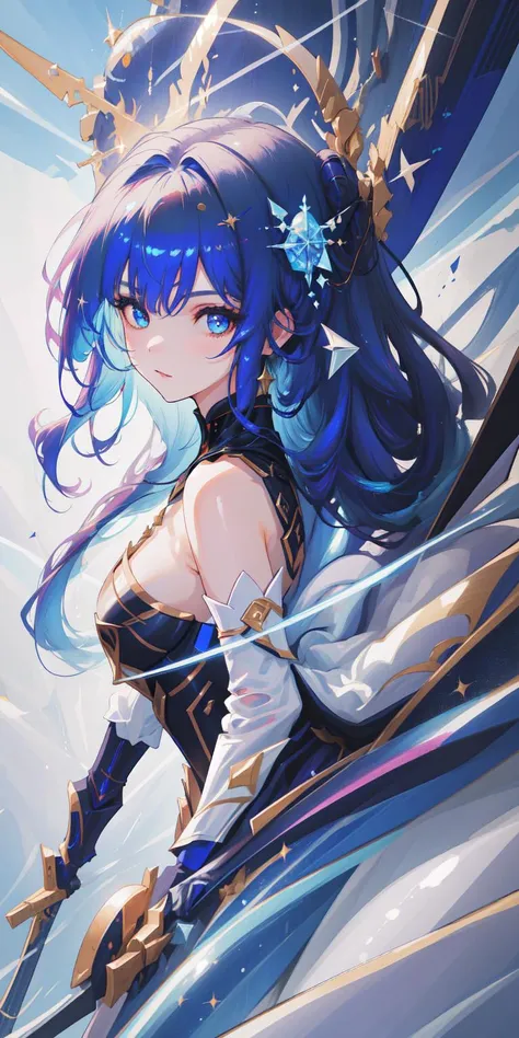 1girl, clear, shiny, masterpiece, best quality, high quality, perfect, highres, beautiful, <lora:DreamArtV1.3:1>, sharp lines, completely dark blue hair, striking, fine detail, perfect textures, heroric, highest detail, unique, master,