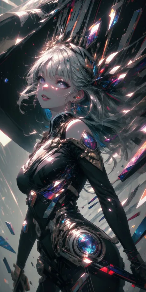 realistic, (masterpiece, 4k, 8k, ultra hires, exremely detailed, unreal, high resolution, ultra detailed, best quality, ultra high res, visually stunning, beautiful, award-winning art, best quality, stunningly beautiful:1.2), detached sleeves, bare shoulders, long hair, kimono, hair ornament, jewelry, purple eyes, earrings, detailed face, ribbon_trim, long sleeves, smile, thick lips, <lora:DreamArt:1>, (extremely detailed background:1.4), full body, <lora:add_detail:1>, (made of bright colors:1.1), (abstract:1.4), detailed eyes, (light rays:1.4), wheat hair, (dutch angle:1.2), <lora:detailed_eyes:1>