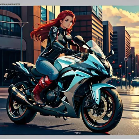 beautiful woman riding motorcycle, (8k, best quality, masterpiece, photograph, highly detailed:1.1)