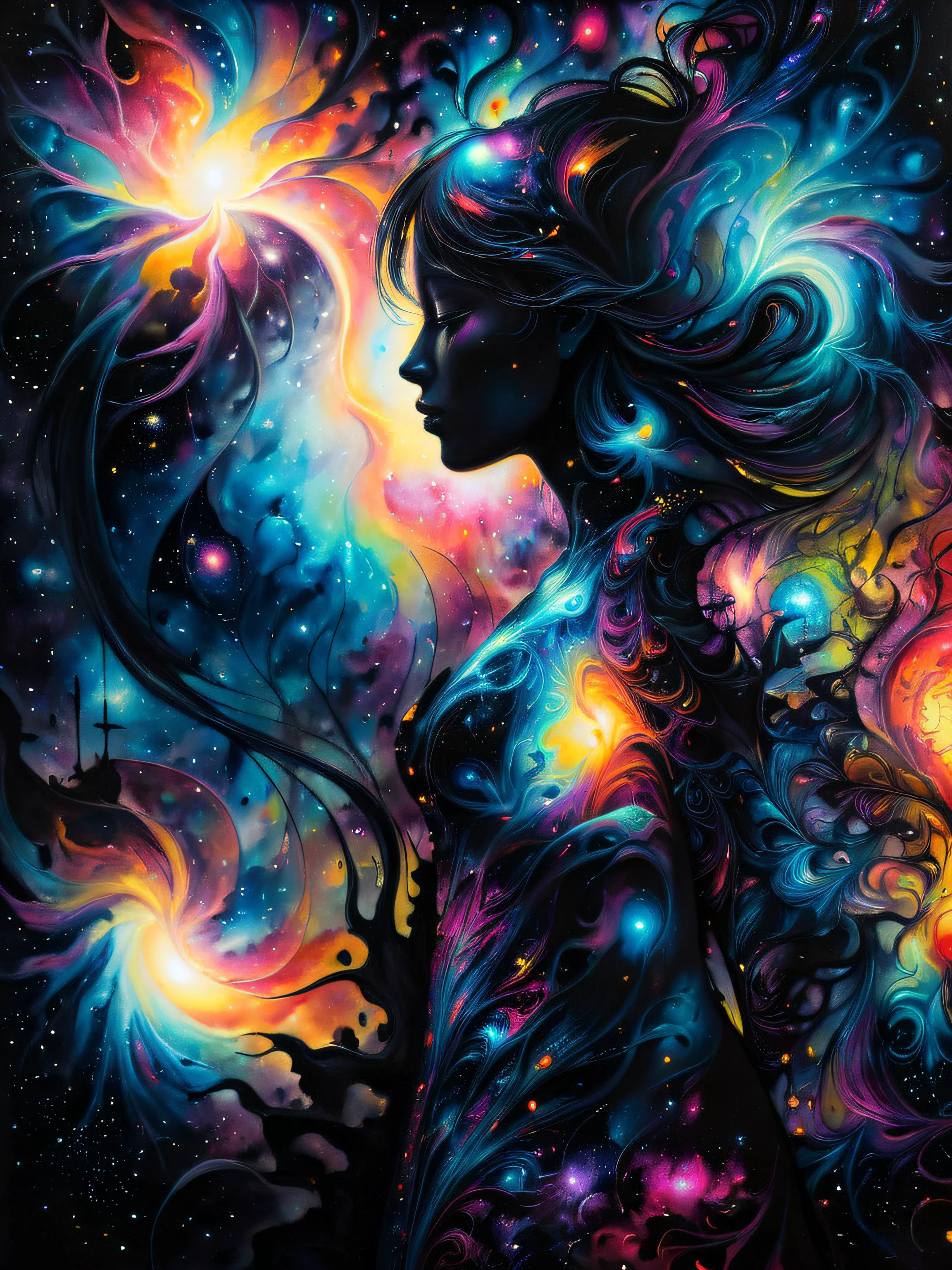 ink on canvas, black background:1.4, glowing lights, released soul, wandering to the sky, blend of ink and paint, surrealism, colors of the universe,
detailed faces, incredibly detailed, sharpen, detailed, intricate, bright, vivid, contrasting colors,
best quality:1.2, masterpiece:1.2, ultra-detailed:1.2, <lora:add-detail-xl:1.5> , <lora:xl_more_art-full_v1:0.8>, <lora:Stardust-XL:0.8>
