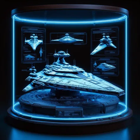 glowing blue 3d wireframe of the star destroyer in a round display case, star wars <lora:DisplayCaseXL:0.6> <lora:EnvyScifiWireframeXL01:0.8>, (masterpiece:1.2), best quality, (hyperdetailed, highest detailed:1.2), high resolution textures, <lora:EnvyBetterHiresFixXL01:1>