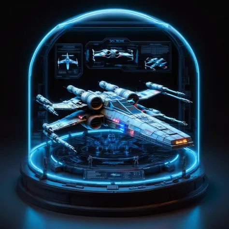 glowing blue 3d wireframe of the x wing in a round display case, star wars <lora:DisplayCaseXL:0.6> <lora:EnvyScifiWireframeXL01:0.8>, (masterpiece:1.2), best quality, (hyperdetailed, highest detailed:1.2), high resolution textures, <lora:EnvyBetterHiresFixXL01:1>