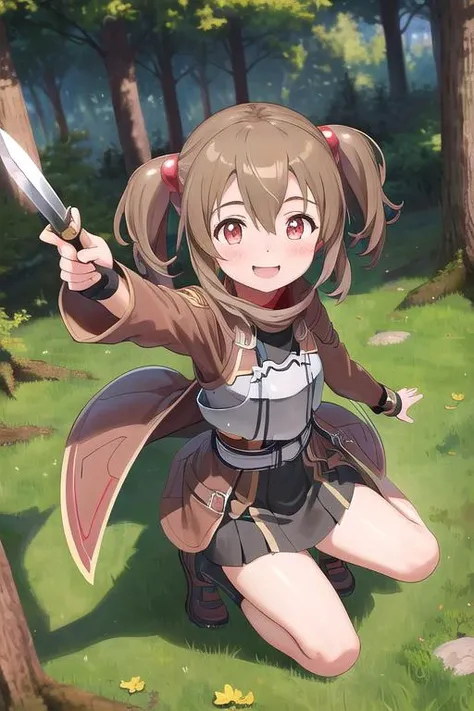 silica,(((1girl in,1male people))),Sword Art Online,(Photo:1.3), detaileds, silica，  tussock, Red dress, (high praise, enticing, Captivating, Exciting, Gorgeous, striking:1.3), Beautiful, (Extremely detailed, High quality:1.3)，Hold a dagger in your right hand，grass field，the grass is blown by the wind，The trajectory of the dagger becomes a band of light.，shining sunlight background，One piece with gorgeous embroidery,underwear with white decorations，childish，A richly decorated dagger，stick out a dagger，Skirt flips，shimmering background,wrestling，Pushed down by a man，Bound，Painful look，tussockに倒れる，laying on back，a man rides on top of her，looking at viewers,a man holds her down