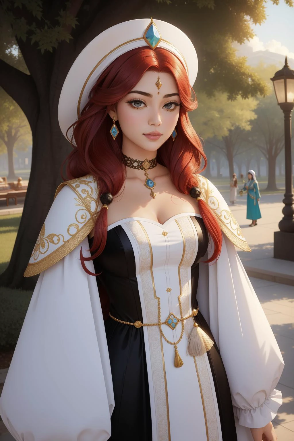 1girl, exquisite Water color painting, intricate background, extreme wide shot of a dressed in a very Preposterous Alabaster Syrian Pearl Chore coat, Mesmerizing [Wavy|Organic] 21 y.o. ripped Eastern ([Ludwig|Sipho]:1.3) as a Crochet doll character, he is feeling very smug as a Chemist, behance, he has Red hair, the Chemist has a Sultans [Palestinian|Yuan Dynasty] dark white Pores, Choker, Thai trees with Banyan, at Dusk, tilt shift, Masterpiece, Guilty, Hippiepunk, broad lighting, Low shutter, Colorless, Movie concept art, Embroidery, detailed face, sharp and in focus, masterpiece, trending on artstation, (art by Charlie Chaplin:0.7) , (Felipe Pantone:1.3) , emotion, gothic, pixabay