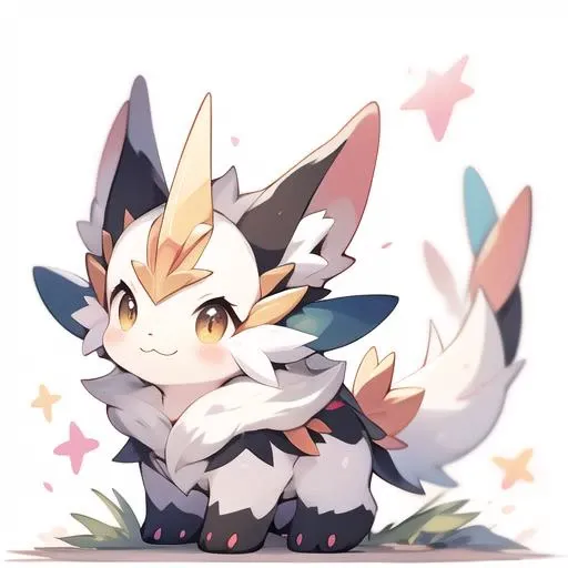 Crysdream, no humans, pokemon \(creature\), closed mouth, solo, star \(symbol\), smile, blush, full body, standing, white background, claws, fluffy, brown eyes, :3, animal focus <lora:Crysdream1.5v1-000002:1>