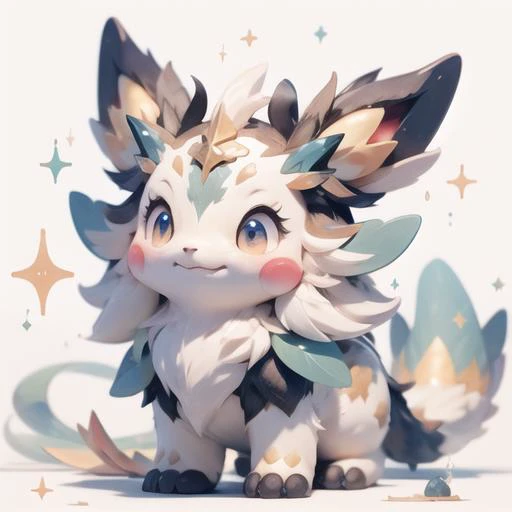 Crysdream, no humans, pokemon \(creature\), closed mouth, blush, white background, sparkle, smile, :3, standing, animal focus, full body, simple background, brown eyes, blue eyes <lora:Crysdream1.5v1-000001:1>