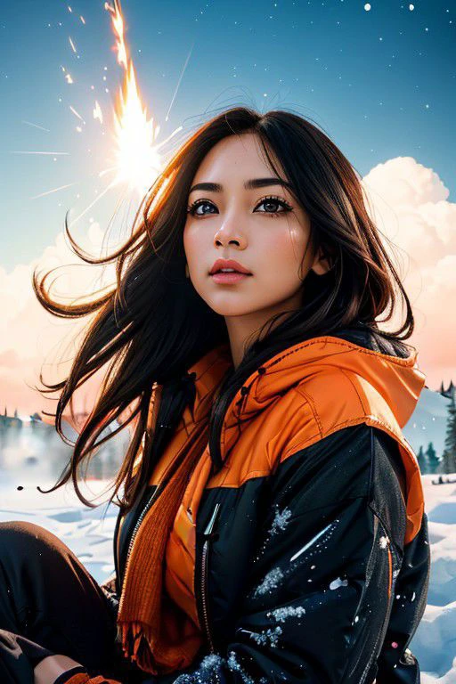 <lora:lovehold-000006:0.7:NP>, <lora:eyes:3>, lovehold, 1girl, 1boy, 30 year old girl, 30 year old boy, straight, mature, hugging, <lora:flat2:-0.4><lora:sanDka2:-0. 2> Masterpiece, straight, ((1hot orange long haired girl)), ((1hot Asian boy)), ((guy has black anime hair)), ((girl hair blowing in the wind)), (((boy has a very masculine face))), nice big brown eyes, big shiny brown eyes, fox eyes, boy wears eyeliner, ((both wear winter clothes ONLY)), pretty faces, flushed face, perfect face, ((mature face)), surrounded by white mist, orange glowing aura, beautiful face, beautiful detailed eyes, ((winter)), ((snow)), ((outside)), sitting around a campfire, HD, photo RAW, highly detailed, beautiful, epic, vivid colors, surface detail, 4K, 8K, 64K, photorealistic, hype-realistic, detailed, highly-detailed, high-resolution, hyper-detailed, HDR, UHD, vivid, ultra-smooth, rich and vibrant colors, expressive emotions, textured surfaces, high contrast,