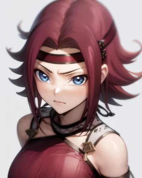 <lyco:Kallen-Stadtfeld-NAI-LyCORIS:1.2>
kstf, 1girl, portrait, blue eyes, short red hair, wearing red headband, simple background