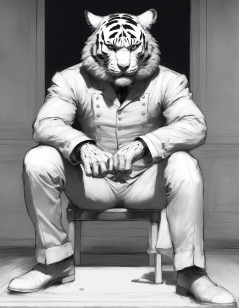 (LineAniAF:1.3), lineart, tony the tiger, (art by Thomas Eakins:1.1), presidential background, white gloves, (Shigenori Soejima concept art:1.2), <lora:LineAniRedmondV2-Lineart-LineAniAF:1.0>