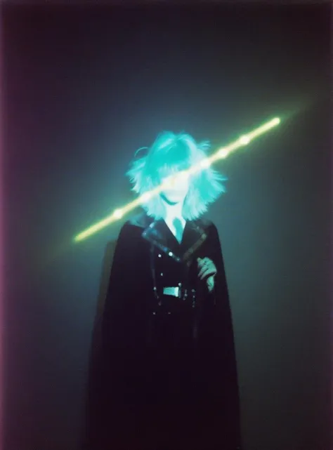 lomo artistic starburst filter grainy film photograph portrait of a goth band, posing on a wall, haute couture, colorful lights, psychedelic, a hologram, holography, monotones, blown out <lora:XL_F8HAUSPRISM:1>
