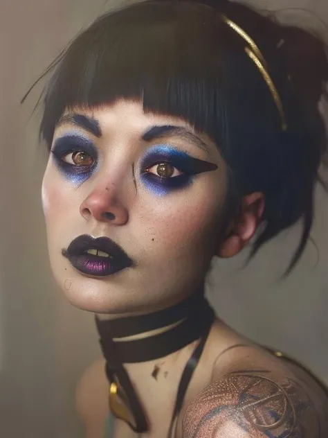 (dark shot:1.1), epic realistic, portrait (LDR_LoraDancer:0.9), Portrait of a girl, makeup, Japanese styling <lora:LDR_The_Witness_Dancer_V2-10:0.9>, faded, (neutral colors:1.2), (hdr:1.4), (muted colors:1.2), hyperdetailed, (poses:1.3), gold bra, tattoos on her arms,  (artstation:1.4), cinematic, warm lights, dramatic light, (intricate details:1.1), complex background, (rutkowski:0.66), (teal and orange:0.4), (natural skin texture, hyperrealism, soft light, sharp)