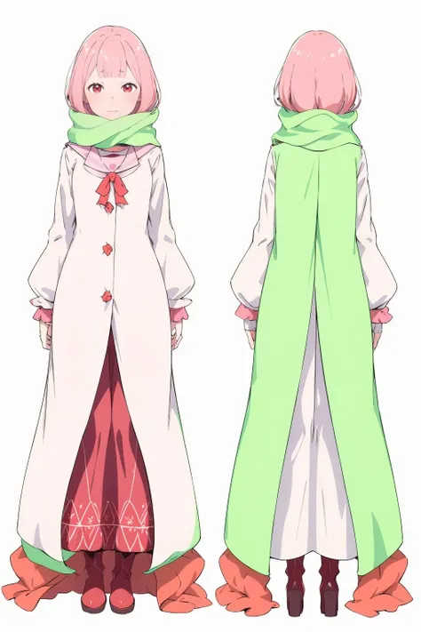 (multiple views:1.5),from behind,from_front,(white background:1.3),(full body:1.4),arms at sides,<lora:add_detail:0.4>,<lora:colorful_V1_lbw:0.3>,
<lora:è²æ¬²é女å¡å¯æ1V:0.8>,1girl,solo,pink hair,low twintails,blunt bangs,red eyes,shy,blush,
green scarf,pink sailor collar,white coat,red bow,red dress,long sleeves,sleeves past wrists,
red boots,, Exquisite visuals, high-definition,masterpiece,best quality,, 18yo,Young female,Beautiful Fingers,Beautiful long legs,Beautiful body,Beautiful Nose,Beautiful character design, perfect eyes, perfect face,expressive eyes,
official art,extremely detailed CG unity 8k wallpaper, perfect lighting,Colorful, Bright_Front_face_Lighting,shiny skin,
(masterpiece:1.0),(best_quality:1.0), ultra high res,4K,ultra-detailed,
photography, 8K, HDR, highres, absurdres:1.2, Kodak portra 400, film grain, blurry background, bokeh:1.2, lens flare, (vibrant_color:1.2), (beautiful_face:1.5),(narrow_waist), ,NSFW,
