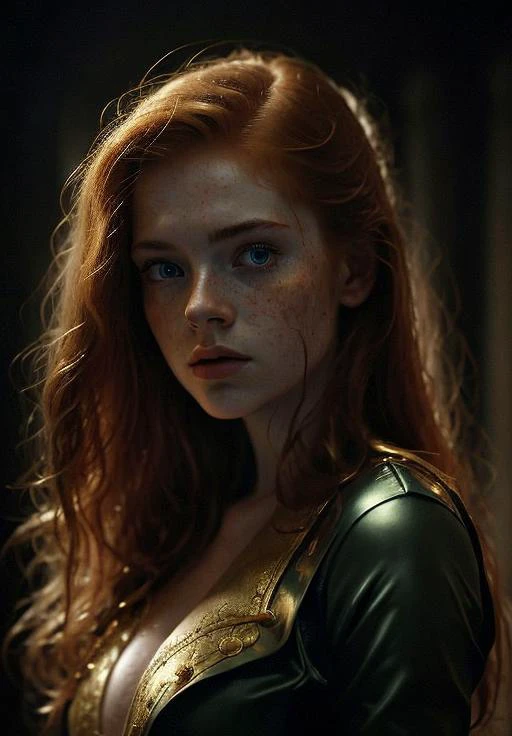 ginger, portrait, masterpiece, military uniform, Big Close-Up, pale skin, straight long hair, big blue eyes, freckles, wet hair, best quality, highly detailed, cinematic film, water drops, rain drops, splash detailed, surreal dramatic lighting shadow, kodak, vignette, high budget, bokeh, cinemascope, moody, epic film grain, grainy, hyper detailed, expressive,  award winning, intricate details, looking at viewer, dynamic pose, atmospheric haze, cinematic film still, highly detailed, high budget, photorealistic, candid camera, color graded cinematic, eye catchlights, atmospheric lighting, natural <lora:ginger_v03:1>