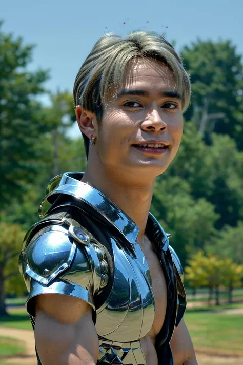 full shot ,(((man:1.5))), (8k, RAW photo, best quality, masterpiece:1.2), (realistic, photo-realistic:1.4), (extremely detailed CG unity 8k wallpaper) , ((smile brightly face, close up shot portrait of a charming attractive Sxnsx as god, muscle pose, flex muscle, the king of the devas and god of thunder, in a celebration costume adorned with intricate and ornate cybernetic armor and jewelry. The image should feature a muscle-full body with realistic anatomy, set against a backdrop of thunder and mercury elements. The armor and costume should be detailed with iridescent gems and decaying cybernetic elements :1.4)),((super biggest muscle chest )), ((muscular arms and a broad chest, strong, athletic, muscle:1.3 )), hyper detailed, bright pastel colors, soft lighting, strong backlight, beautiful lighting , hyperreal, front shot, ((random photorealistic full pose :1.3)),(day scene:1.2) 4k, cinematic, widescreen, zoom in, intricate detail, finely detailed, hyper detailed, insane details, centered, epic composition, smooth, extreamly realistic, cenematic, attractive beautiful, hyper realistic, photographed by Canon EOS 6D Mark II RF <lora:Sxnsx:0.85>