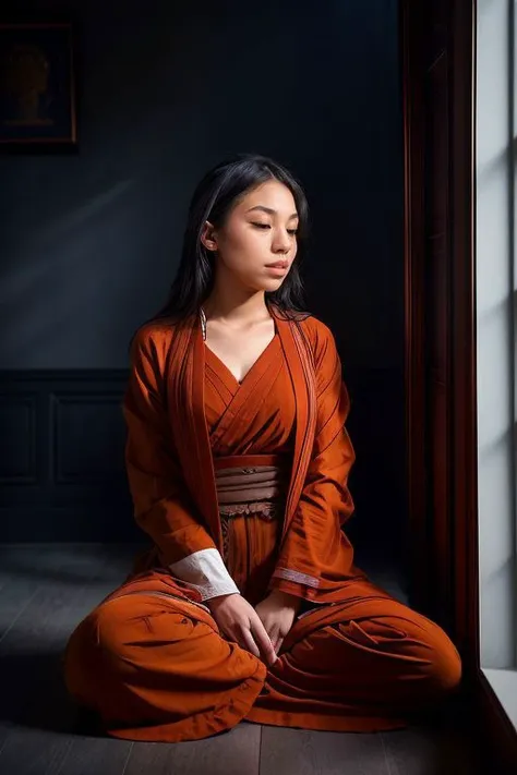 Merger_bellafina_flakes
a Buddhist monk sitting outside and meditating in a Buddhist monastery wearing orange Buddhist robes, Buddhist, tranquillity, peace,
bokeh, f1.4, 40mm, photorealistic, raw, 8k, textured skin, skin pores, intricate details <lora:epi_noiseoffset2:1>, epiCRealism <lora:detail_slider_v4:0.8> <lora:ClothingAdjuster3:-0.8>