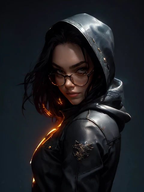 <lyco:GoodHands-beta2:0.51>, Merger_bellafina_flakes is a female with (black-framed-eyewear:1.10) and dark-hair, <lora:neg4all_bdsqlsz_V3.5:0.58> <lora:r1ge - AnimeRage:0.8> r1ge <lora:actionshot:0.51>, BREAK portrait, looking down, solo, (full body:0.6), detailed background, detailed face, ( theme:1.1), smirk, smuggler, (tattoos:0.9), (crouched position:0.75), dark leather (armor:0.7), hood, small leather pouch, knives, high fantasy medieval setting, smuggler hideout background, stealth, undercover, suspicious, shady dealings, stolen goods, coins, grunge atmosphere,