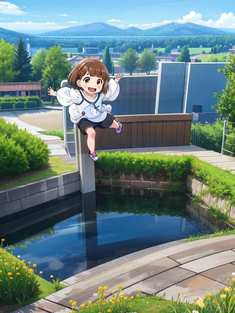 (((picture-perfect))) (toddler-sized child, alps in background, nature, 1girl, solo, full body) (((overinsanely delighted loveliness overload, poses overload))) ( <lora:miri unasaka:0.65>brown hair, short hair, hair ornament, hairclip, 1girl, brown eyes, bob cut, miri unasaka) (scenery)