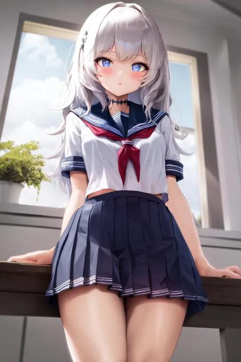 masterpiece, best quality, highres, 1girl, le malin <lora:le_malin_listless_lapin:1> school uniform, serafuku, skirt