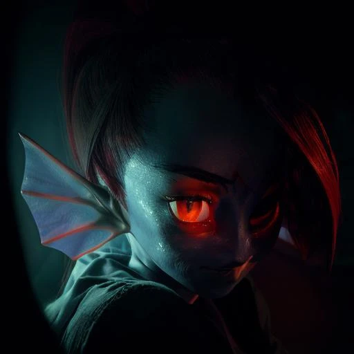 (matter:1.2), (horror:1.25), (photorealistic:1.4), (RAW image, 8k high resolution:1.2), RAW surreal candid cinema, close up of a wo262undyne in a dark room (looking at viewer:1.4) 16mm, color graded Portra 400 film, ultra realistic, cinematic film still, subsurface scattering, ray tracing, (volumetric lighting), (sharp focus:1.2), extremely detailed, horror, in the dark, dimly lit, low key, deep shadow, fogs, <lora:Wo262Undyne_5_5:1> <lora:more_details:1>