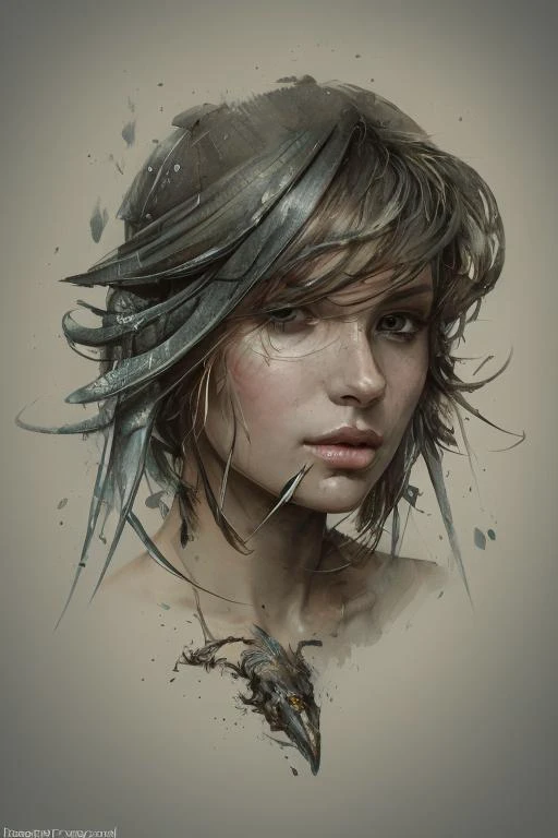 Stuning woman portrait, a painting of a woman Pencil Sketches by Krzysztof Lukasiewicz, Art by Razumov and Volegov, enchanting, fullcolor, sticker of a full body picture of a beautiful woman, highly detailed beautiful face, freedom, soul, digital illustration, approaching perfection, dynamic, highly detailed, watercolor painting, artstation, concept art, smooth, sharp focus, illustration in the style of artists like Russ Mills, Sakimichan, Wlop, Loish, Artgerm, Darek Zabrocki, and Jean-Baptiste Monge, <lora:Mila_Amour:0.8> milaa