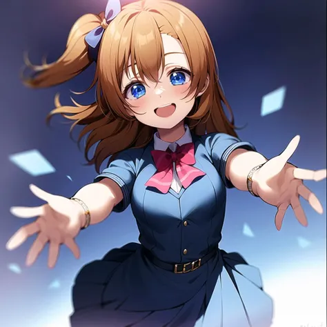 1girl, solo,(best quality),(masterpiece:1.1),blue (school uniform:1.4),dress, looking_at_viewer, neck_ribbon, smile, black eyes , studio background, cute, clear facial skin
