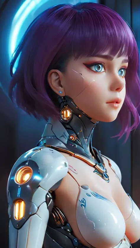 cinematic film still futuristic style biomechanical style (((Ultra-detailed, Hyper-realistic, 8k, highres, masterpiece)))1woman,30 years old,breasts,hologram,makeup,multicolored_hair,solo,tattoo,<lora:extremely_detailed:0.8>,extremely detailed,<lora:Enhanced_lighting_details_v1:0.8>,<lora:More_interesting_backgrounds:0.8>,IBG,<lora:more_details:1>,<lora:DetailedEyes_V3:0.8>,kkw-detailMe-v1.0,kkw-b-bb,<lora:multiple views:0.8>,multiple views,<lora:age_slider_v2:2>,<lora:zavy-cbrpnk-sdxl:0.8>,zavy-cbrpnk,faceplate,, blend of organic and mechanical elements, futuristic, cybernetic, detailed, intricate, sleek, modern, ultramodern, high tech, detailed,(((text))),((color)),(shading),background,noise,dithering,gradient,detailed,out of frame,ugly,error,Illustration, watermark,(((clean ink anime illustration))),Studio Ghibli,Makoto Shinkai,Hayao Miyazaki,Audrey Kawasaki . shallow depth of field, vignette, highly detailed, high budget, bokeh, cinemascope, moody, epic, gorgeous, film grain, grainy