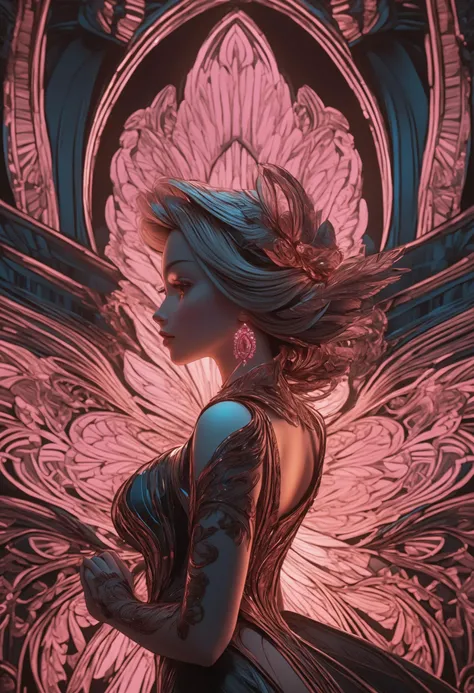 thighs-up,RAW, ((((masterpiece)), photorealistic)), professionally detailed, ultra-high detail, sharp, insanely detailed, hyperrealism, orangeblack, woman in the style of aaron horkey, Digital art, lineart made of bright neon lights, pink, woman in the style of aaron horkey, in the style of tom whalen, Digital art, lineart made of bright contrasting tone lights, teal, black, pink, dark-blue, (masterpiece:1.2), best quality, (hyperdetailed, highest detailed:1.2) , high resolution textures, (ethereal glow:1.1), professional, highly detailed,