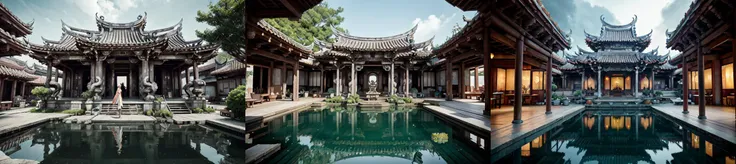 (otherworldly, otherworldly atmosphere, otherworldly appearance), highly insanely detailed, masterpiece, top quality, best quality, highres, 4k, 8k, RAW photo, ((ancient egyptian theme:1.2)), Hong Kong structure, structure, 
(mystical theme), mystical gatmosphere, arcane sanctuaries, otherwordly aura, 
(long_hair, long hair, random colors hair, glowing hair, hair over one eye, long messy hair), 
(eyelashes, eyeliner, eyeshadow, eyelashes, long eyelashes), 
collar, earrings, jewelry, necklace, armlet, 
tentacle, (underwater), nsfw, 
Homestay, Resort, (Guest House:1.1), 
building, structure, swirling energy, 
action pose, 
drunk, 
high-heels, 
reflection, reflective floor, 
shawl, 
abandoned building, shopping mall, overgrown with vegetation, [volumetric fog], cinematic lighting, colorfu, 
belly bottom, erotic lingerie, 
architecture, landscape, scenery, east asian architecture, Lukang Longshan temple, (Taiwanese temple, Hokkien architecture, Southern Min architecture) East Asia, vintage, historical, heritage, trational, ancient, wooden structure, orange tiled roof, upward curve ridge roof, trees, <lora:lk310_lora:0.8>, (fantasy world)