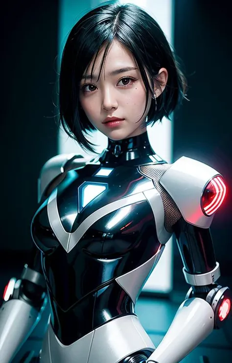 best quality make a representation of yourself as a robot girl with short, straight black hair