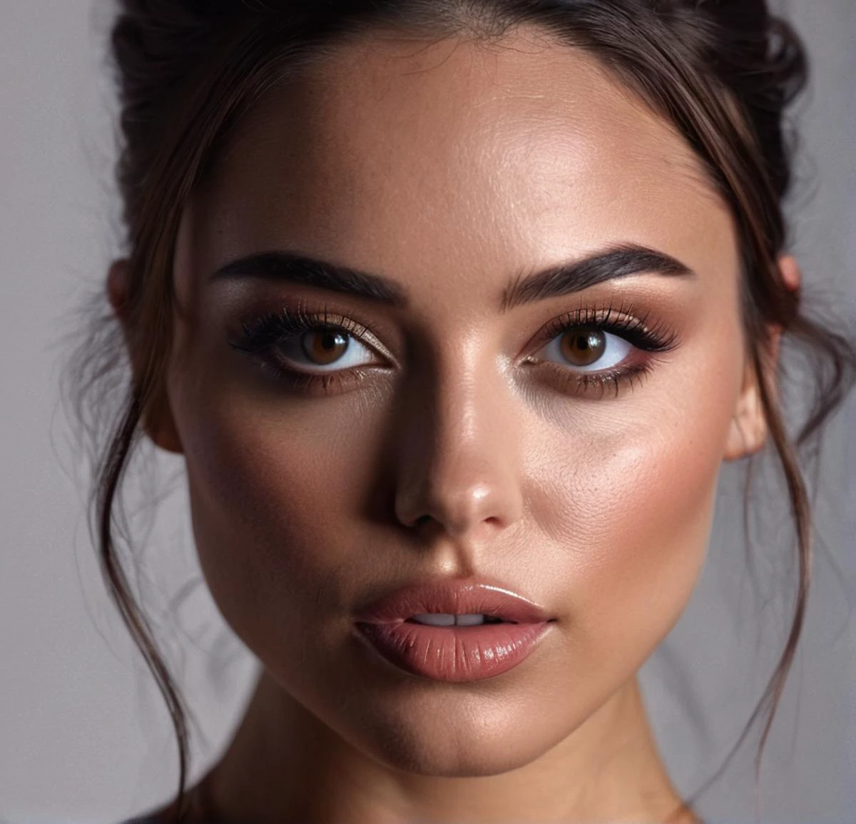 brunette, woman, cute, young, high quality, photorealistic, realistic human <lora:epicrealism_naturalSinRC1VAE:1>, strong jaw , big Cheekbone, , ambar eyes, hyperdetailed photography, soft light, ultra high res , in a dramatic pose, adding mystery and sensuality, on yout n<lora:DoggystylePOV:1>